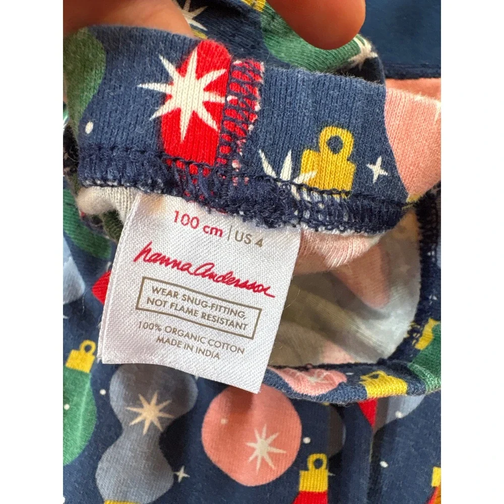 Hanna Andersson Kids US 4 Organic Cotton Christmas Ornament Pajama Set Blue PJs